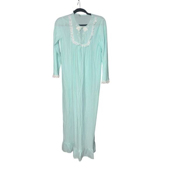 Beautiful Vintage MADE IN USA Long Blue Nightgown Slip 60s Union Made long Sleev - Picture 1 of 6